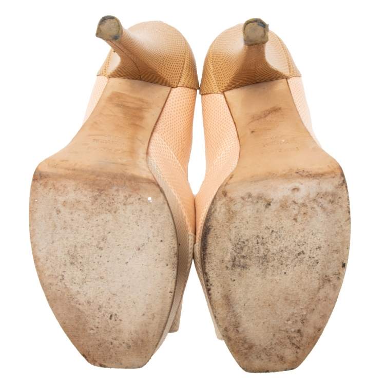 Pre Owned Fendi Tricolor Lizard Embossed Leather  Peep Toe Platform Pumps Size 39.5 