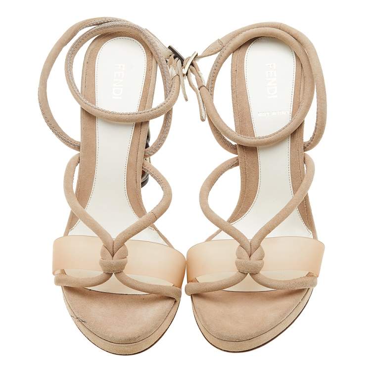 Pre Owned Fendi Beige Suede Chain Cage Heel Platform Sandals Size 40