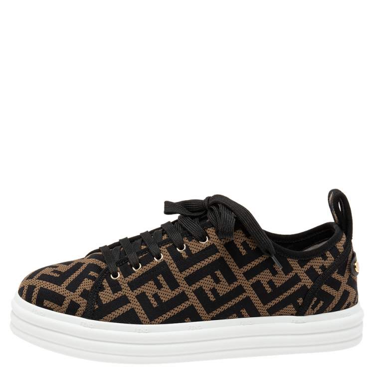 Pre Owned Fendi Brown FF Zucca Fabric Platform Low Top Sneakers Size 40.5