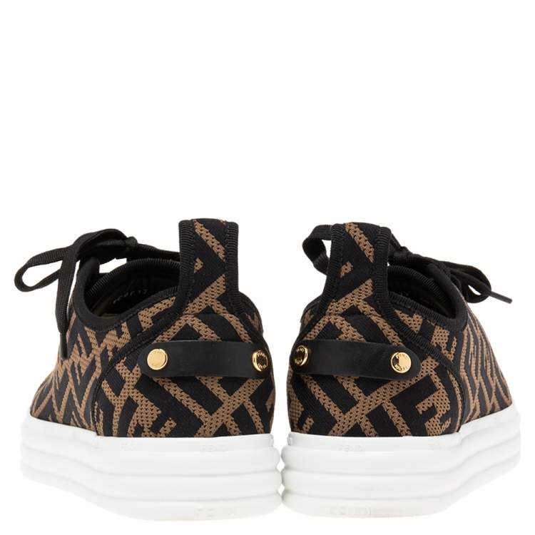 Pre Owned Fendi Brown FF Zucca Fabric Platform Low Top Sneakers Size 40.5