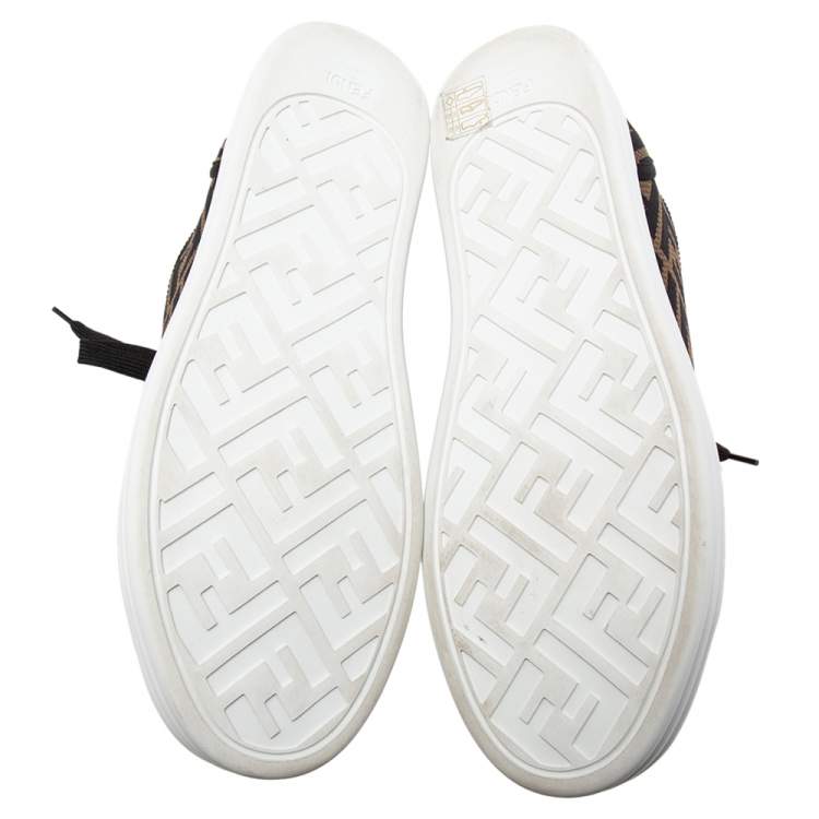 Pre Owned Fendi Brown FF Zucca Fabric Platform Low Top Sneakers Size 40.5