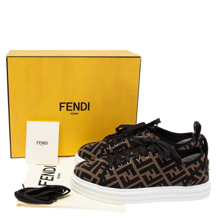 Pre Owned Fendi Brown FF Zucca Fabric Platform Low Top Sneakers Size 40.5