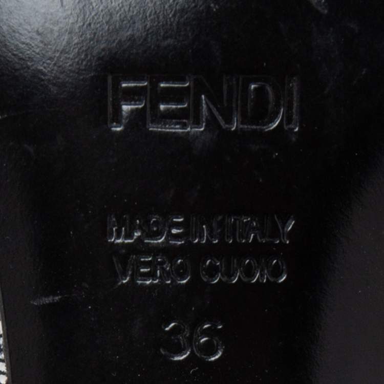 Pre Owned Fendi Silver Texture Leather Crystal Logo Embellished Sandals Size 36