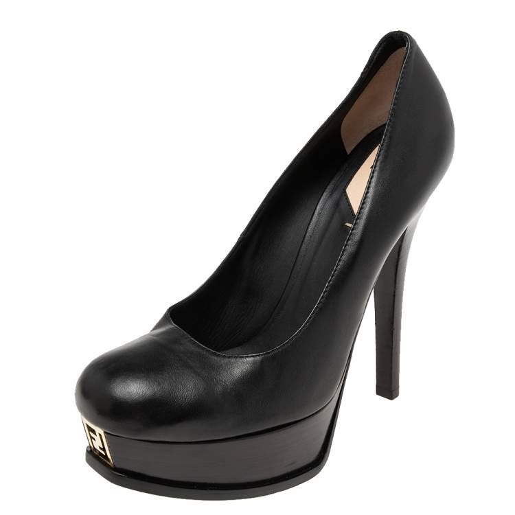 Pre Owned Fendi Black Leather Fendista Pumps Size 39