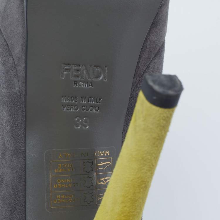 Pre Owned Fendi Grey/Yellow Suede Fendista Platform Pumps Size 39