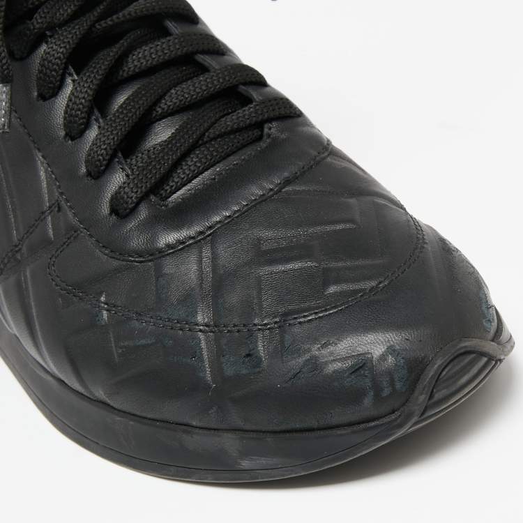 Pre Owned Fendi Black Leather FF Motif High Top Sneaker Size 38