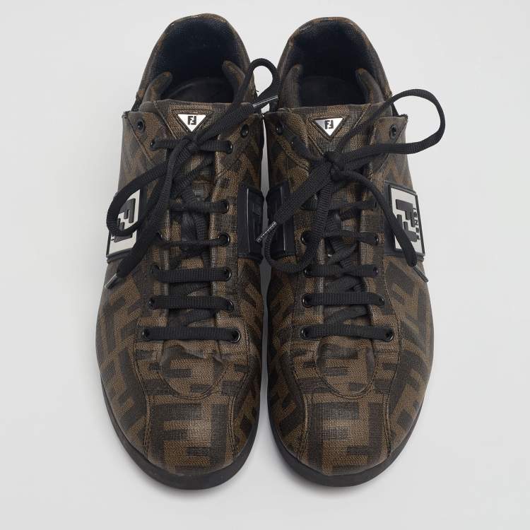 Pre Owned Fendi Brown Zucca Print Coated Canvas Low-Top Sneakers Size 37