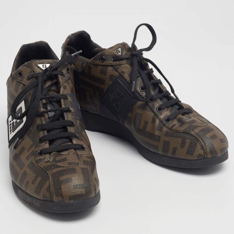 Pre Owned Fendi Brown Zucca Print Coated Canvas Low-Top Sneakers Size 37