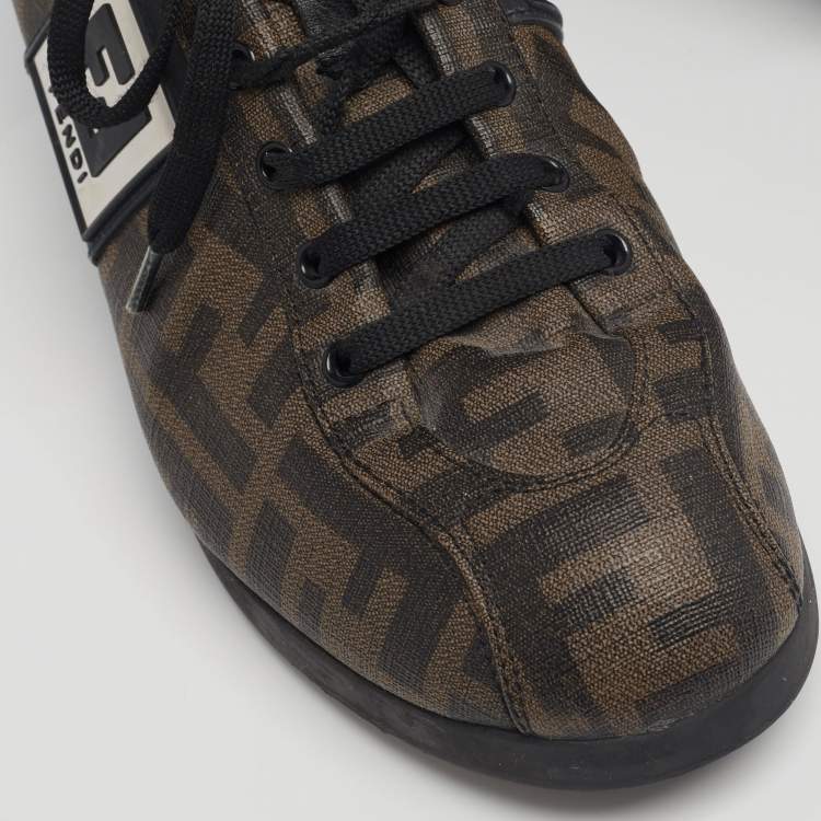 Pre Owned Fendi Brown Zucca Print Coated Canvas Low-Top Sneakers Size 37