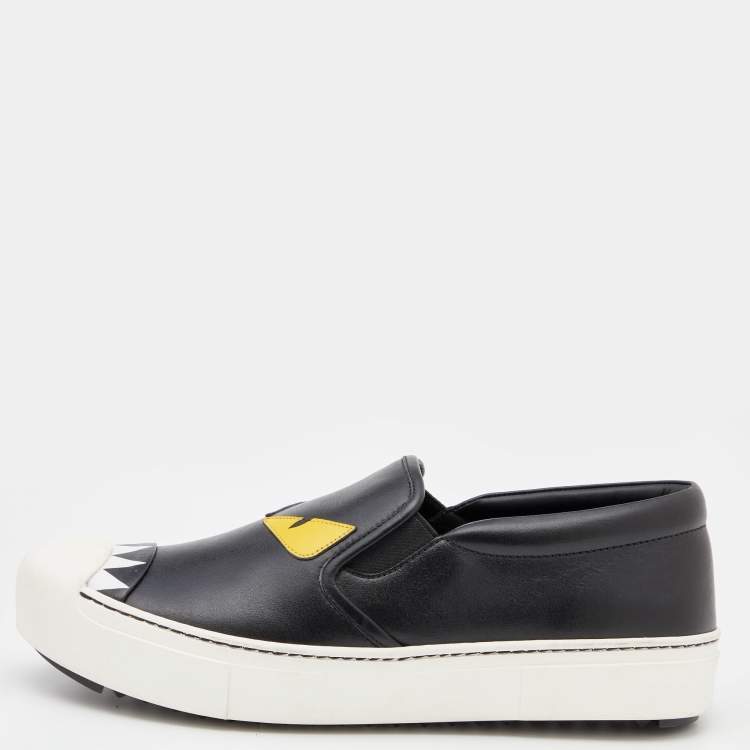 Pre Owned Fendi Black Leather Monster Slip On Sneakers Size 37