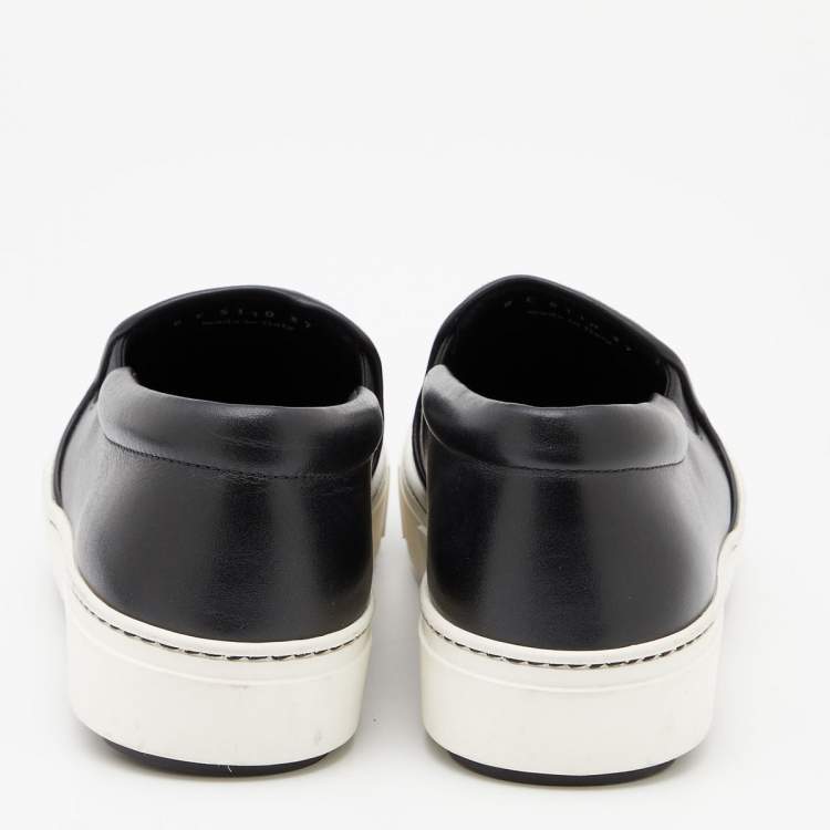 Pre Owned Fendi Black Leather Monster Slip On Sneakers Size 37