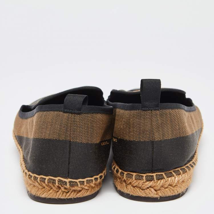 Pre Owned Fendi Black/Brown Pequin Stripe Canvas Junia Cap Toe Espadrilles Size 41