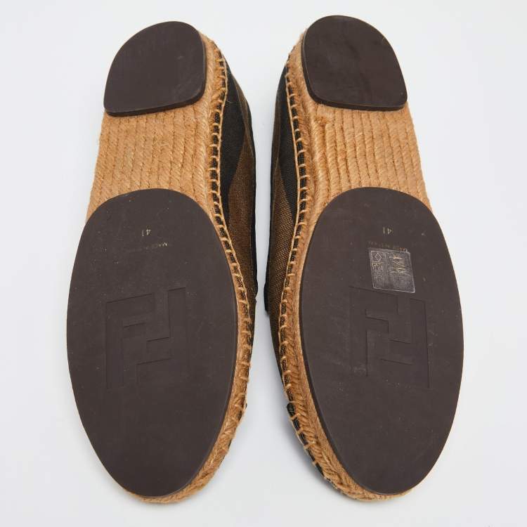 Pre Owned Fendi Black/Brown Pequin Stripe Canvas Junia Cap Toe Espadrilles Size 41