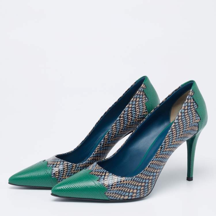 Pre Owned Fendi Multicolor Python Embossed And Lizard Embossed Leather Pointed Toe Pumps Size 40 