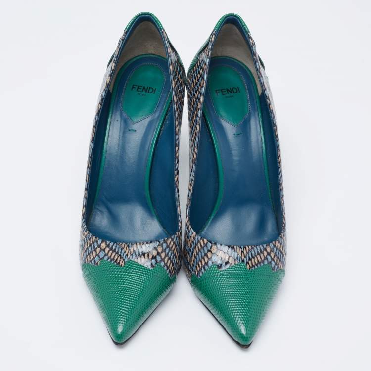 Pre Owned Fendi Multicolor Python Embossed And Lizard Embossed Leather Pointed Toe Pumps Size 40 