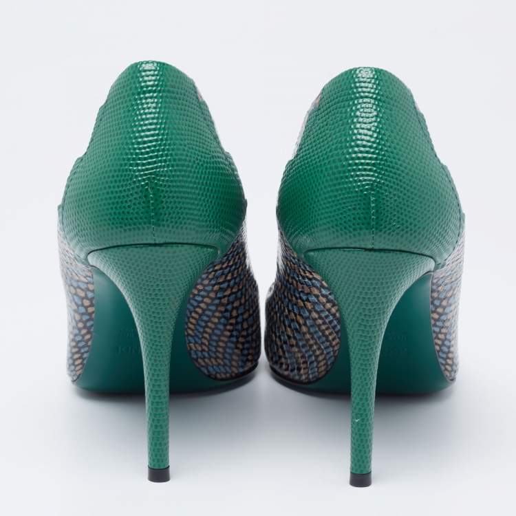 Pre Owned Fendi Multicolor Python Embossed And Lizard Embossed Leather Pointed Toe Pumps Size 40 