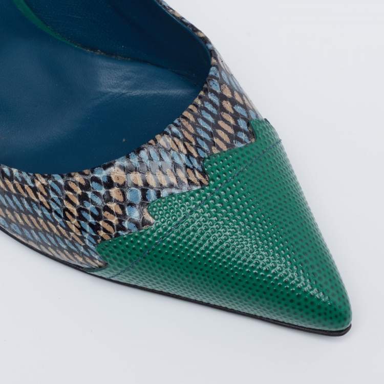 Pre Owned Fendi Multicolor Python Embossed And Lizard Embossed Leather Pointed Toe Pumps Size 40 