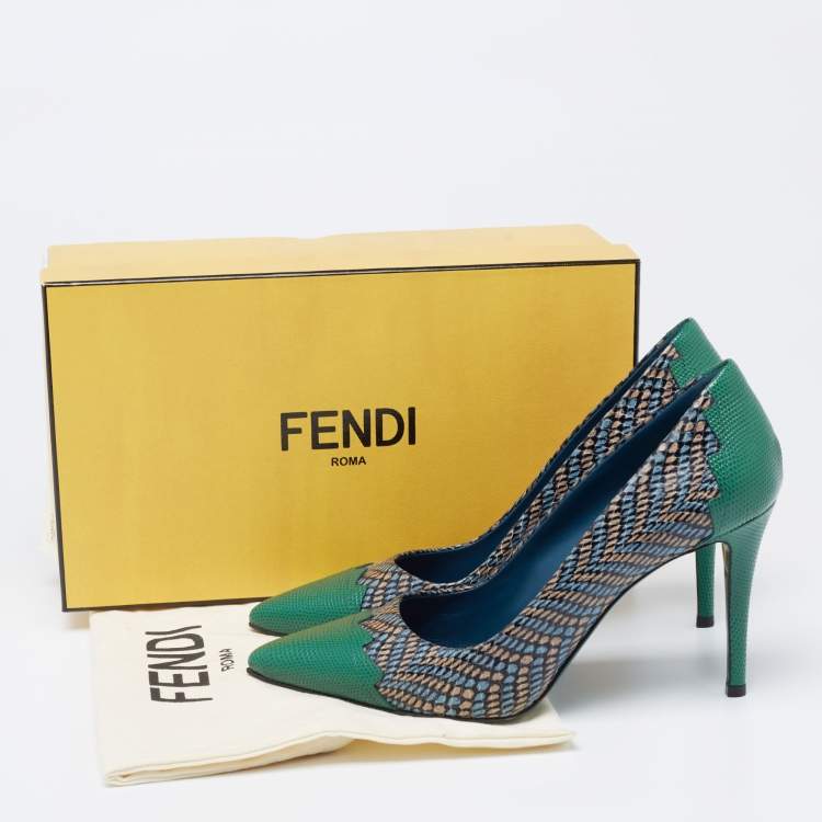 Pre Owned Fendi Multicolor Python Embossed And Lizard Embossed Leather Pointed Toe Pumps Size 40 
