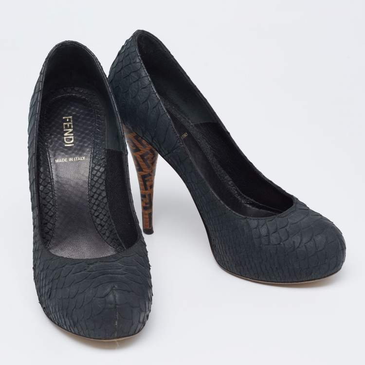 Pre Owned Fendi Dark Green Python Superstar Platform Pumps Size 37.5
