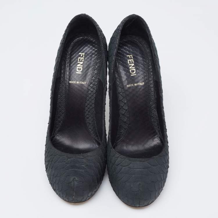 Pre Owned Fendi Dark Green Python Superstar Platform Pumps Size 37.5