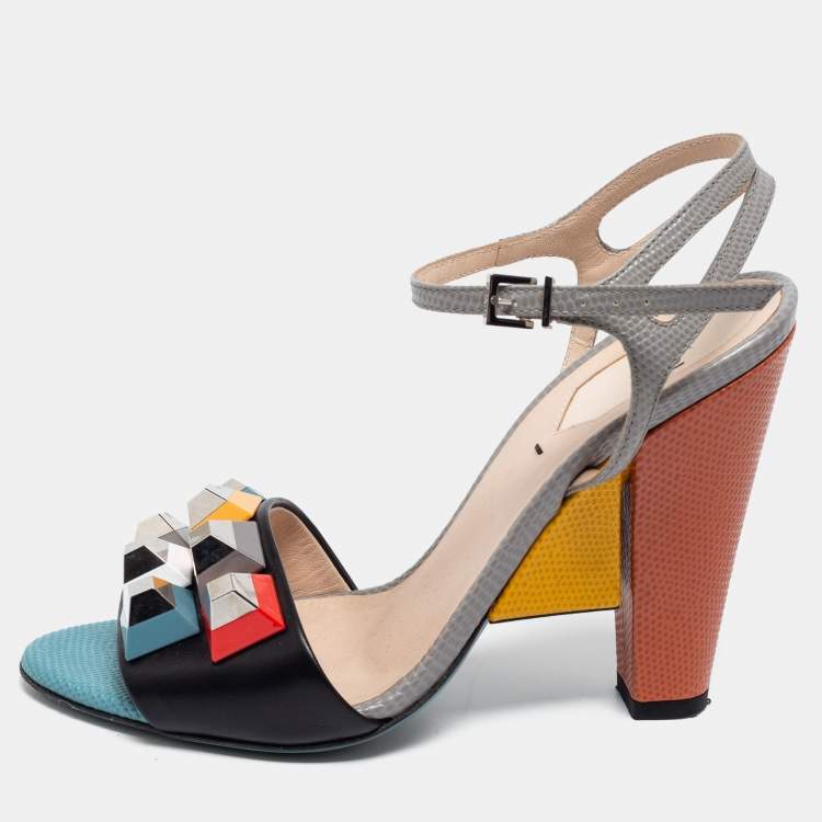 Fendi Multicolor Leather Fantasia Ankle-Strap Sandals Size 37