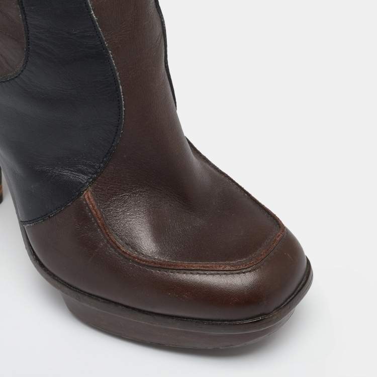 Pre Owned Fendi Brown/Black  Leather Knee Length Boots Size 36