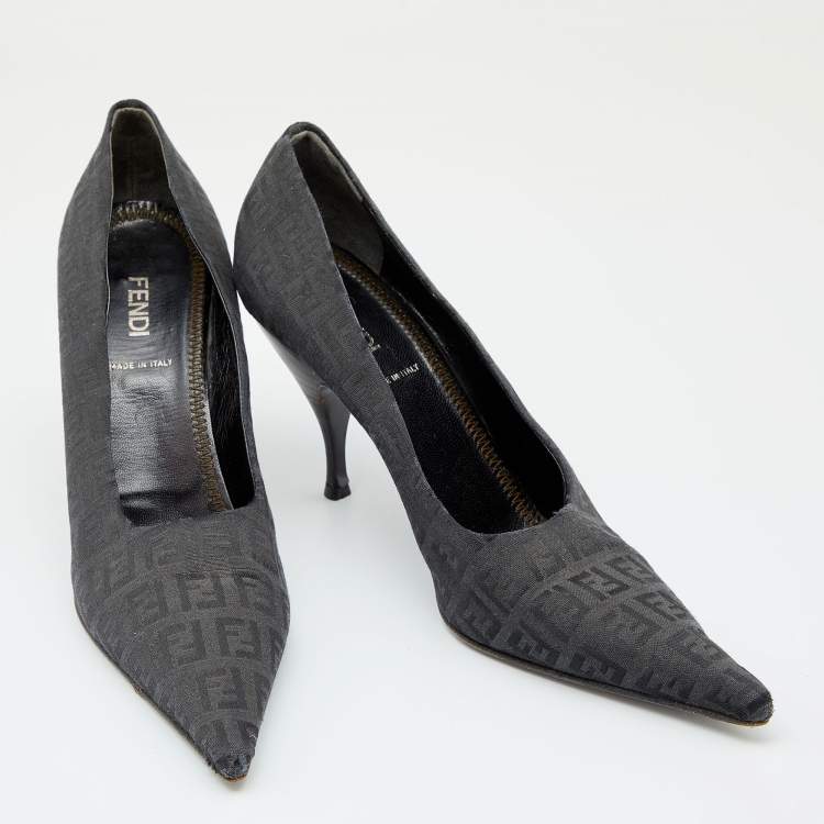 Pre Owned Fendi Black FF Zucca Canvas Pointed Toe Pumps Size 38.5