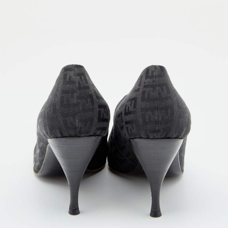 Pre Owned Fendi Black FF Zucca Canvas Pointed Toe Pumps Size 38.5