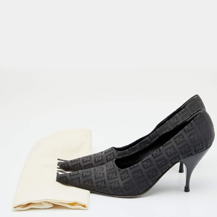 Pre Owned Fendi Black FF Zucca Canvas Pointed Toe Pumps Size 38.5