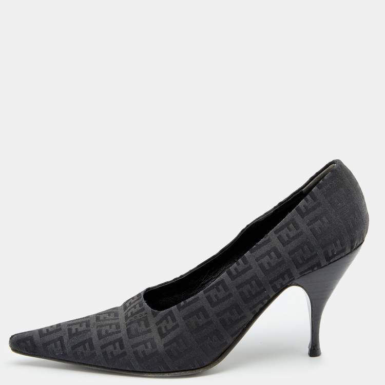 Pre Owned Fendi Black FF Zucca Canvas Pointed Toe Pumps Size 38.5