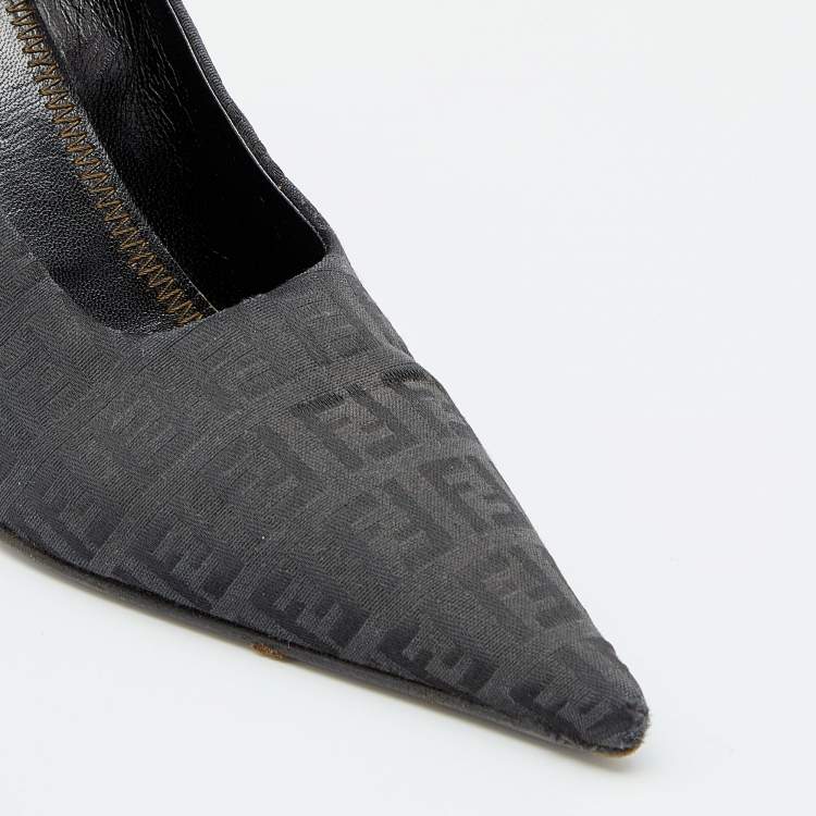 Pre Owned Fendi Black FF Zucca Canvas Pointed Toe Pumps Size 38.5