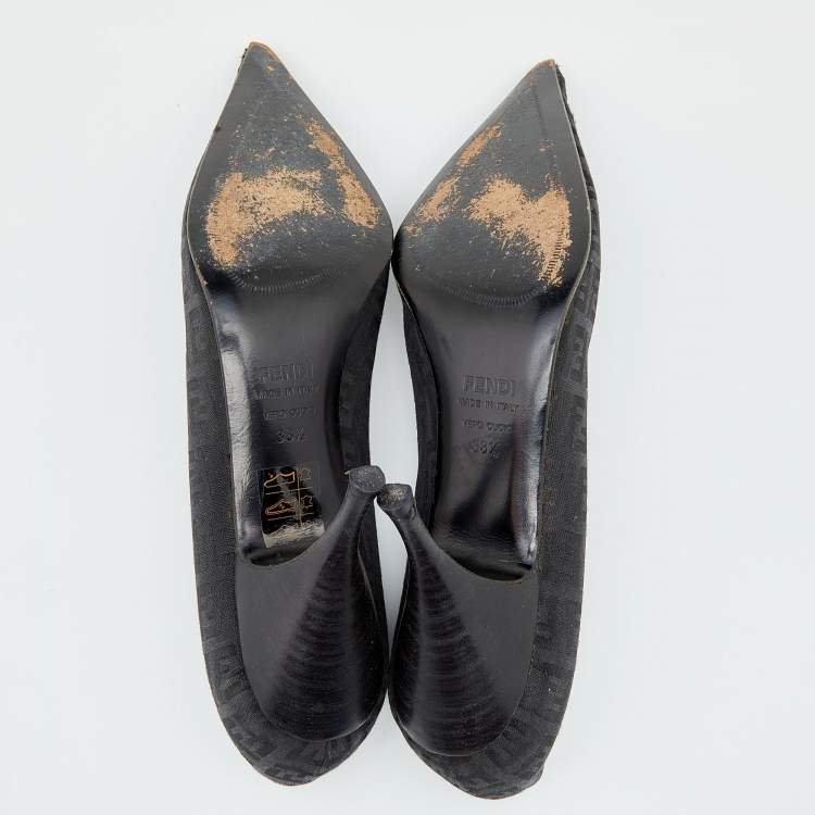 Pre Owned Fendi Black FF Zucca Canvas Pointed Toe Pumps Size 38.5