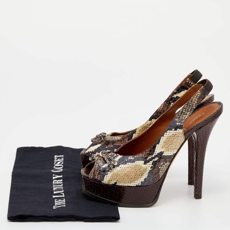 Pre Owned Fendi Multicolor Python Fendista Peep Toe Platform Slingback Pumps Size 41
