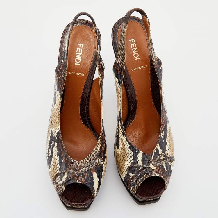 Pre Owned Fendi Multicolor Python Fendista Peep Toe Platform Slingback Pumps Size 41