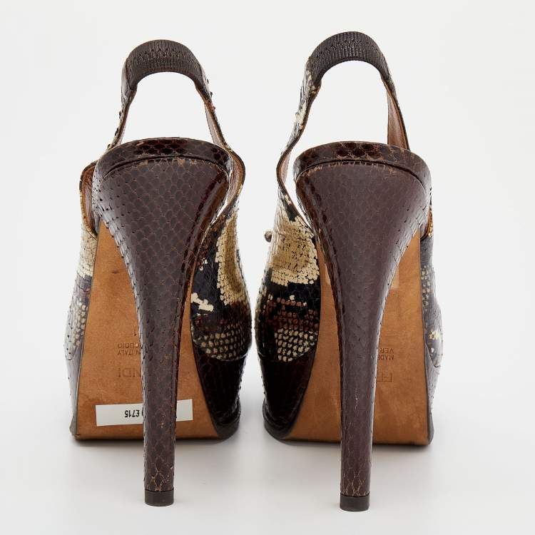 Pre Owned Fendi Multicolor Python Fendista Peep Toe Platform Slingback Pumps Size 41