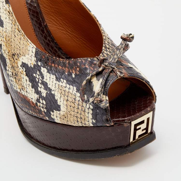 Pre Owned Fendi Multicolor Python Fendista Peep Toe Platform Slingback Pumps Size 41