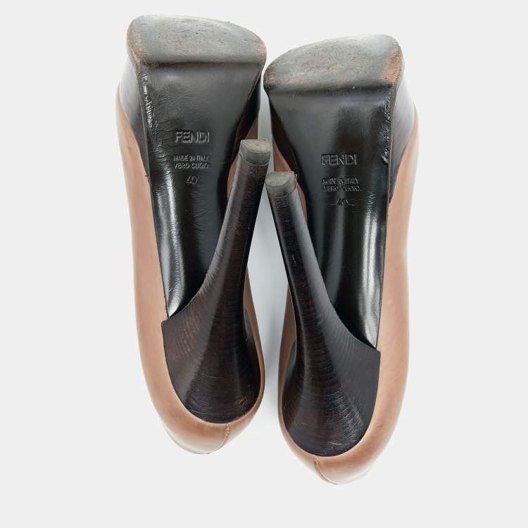 Pre Owned Fendi Brown Leather And Elastic Fendista Criss Cross Platform Booties Size 40