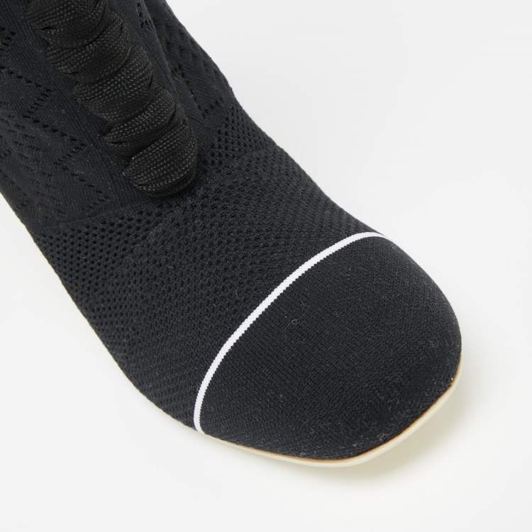 مملوكة مسبقًا Fendi Black/White  Knit Fabric Rockoko Runway Openwork Ankle Boots Size 36.5