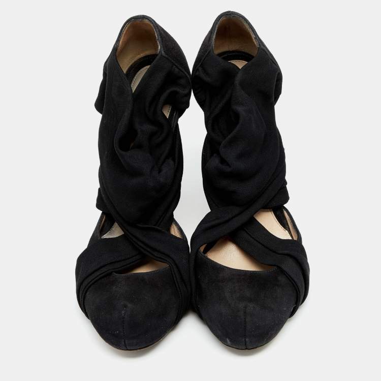 Pre Owned Fendi Black Suede And Fabric Criss Cross Pumps 40