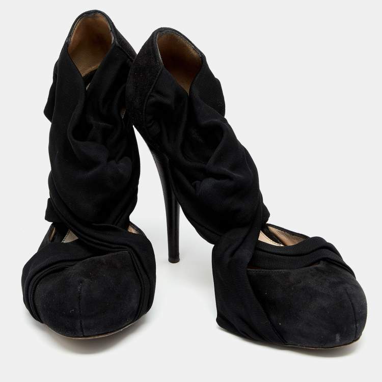 Pre Owned Fendi Black Suede And Fabric Criss Cross Pumps 40