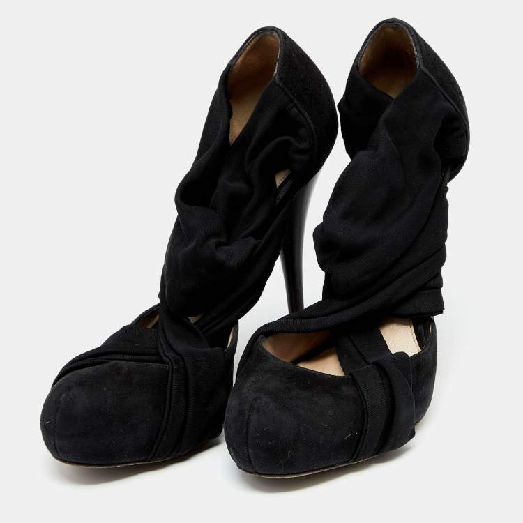 Pre Owned Fendi Black Suede And Fabric Criss Cross Pumps 40