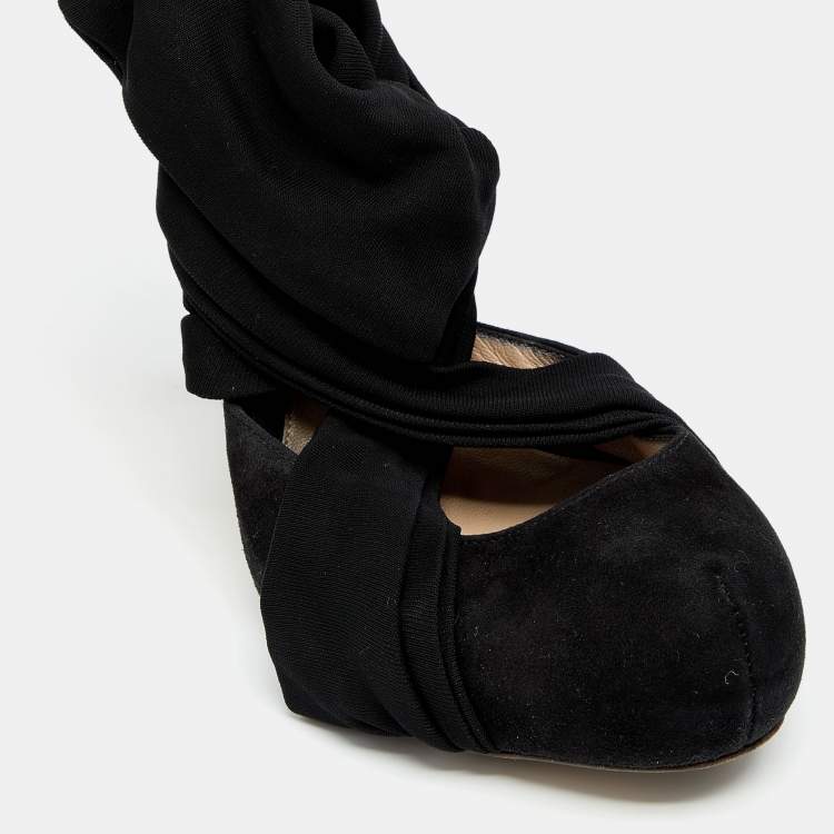 Pre Owned Fendi Black Suede And Fabric Criss Cross Pumps 40