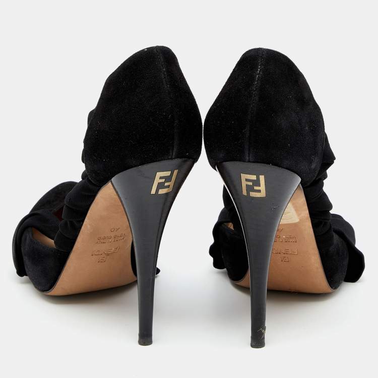 Pre Owned Fendi Black Suede And Fabric Criss Cross Pumps 40