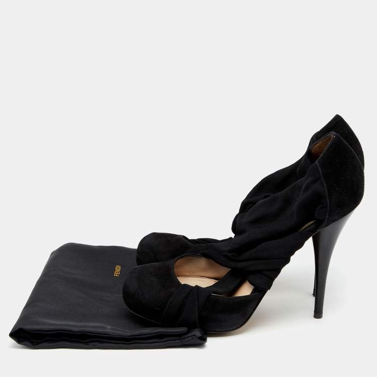 Pre Owned Fendi Black Suede And Fabric Criss Cross Pumps 40