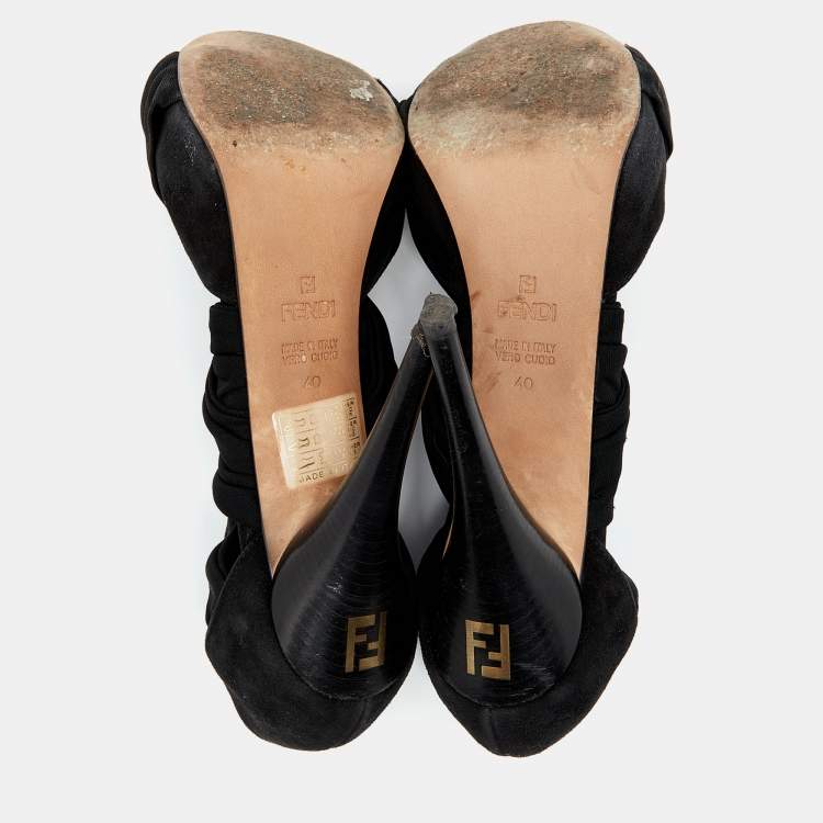 Pre Owned Fendi Black Suede And Fabric Criss Cross Pumps 40