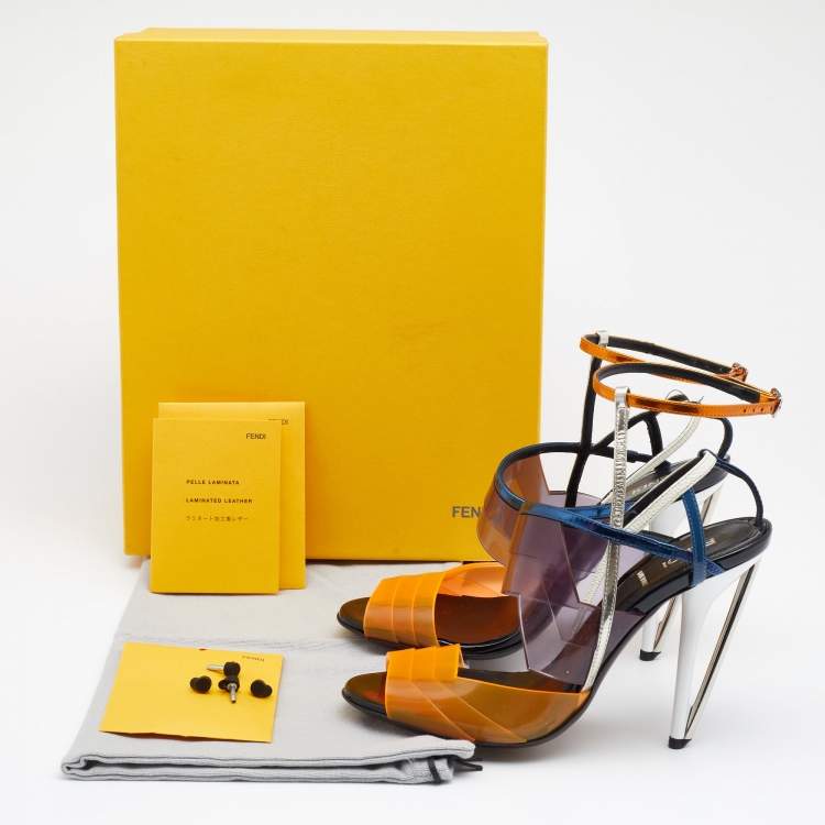 Pre Owned Fendi Multicolor PVC And Leather Iridia Open Toe Ankle Strap Sandals Size 38.5