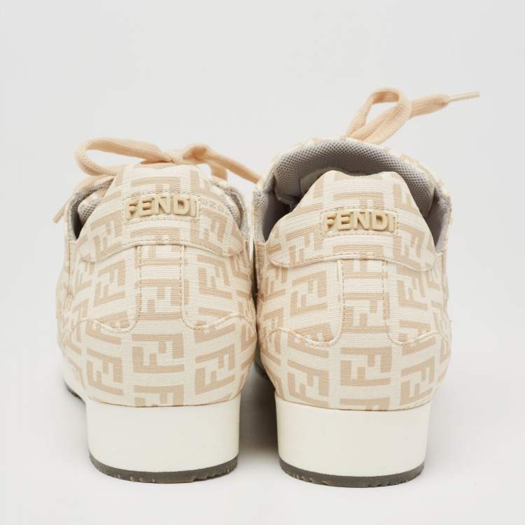 Pre Owned Fendi Beige Zucchino Print Coated Canvas Low-Top Sneakers Size 37.5