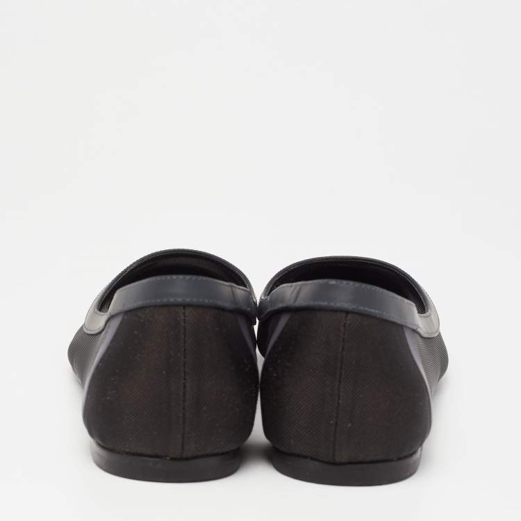 Pre Owned Fendi Navy Blue/Black Mesh And Leather Colibri Ballet Flats Size 38.5
