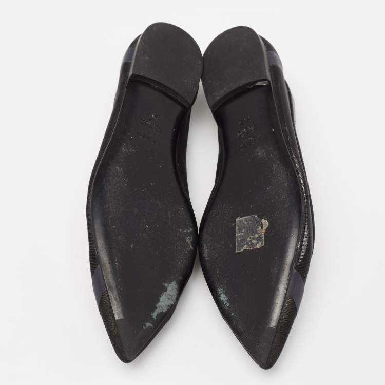 Pre Owned Fendi Navy Blue/Black Mesh And Leather Colibri Ballet Flats Size 38.5