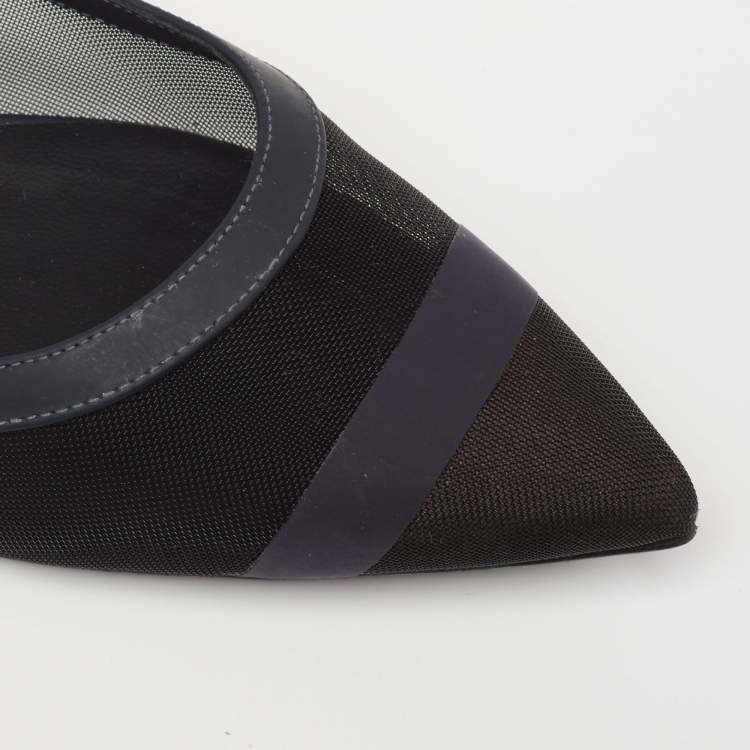 Pre Owned Fendi Navy Blue/Black Mesh And Leather Colibri Ballet Flats Size 38.5